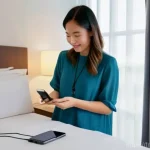 Home 18 싱가포르에서 전기 플러그 타입 - The Singaporean Plug Predicament**
"A young adult female traveler, in her late 20s, wearing a mo...