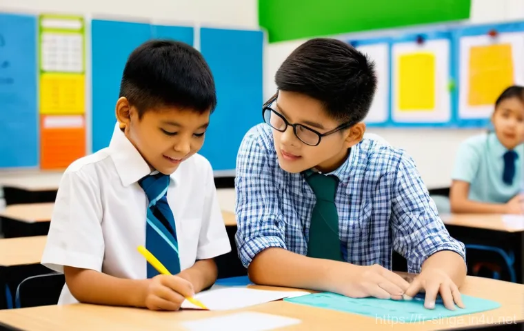 싱가포르 교육 시스템 - **Prompt:** A bright and modern Singaporean elementary school classroom filled with diverse, enthusi...