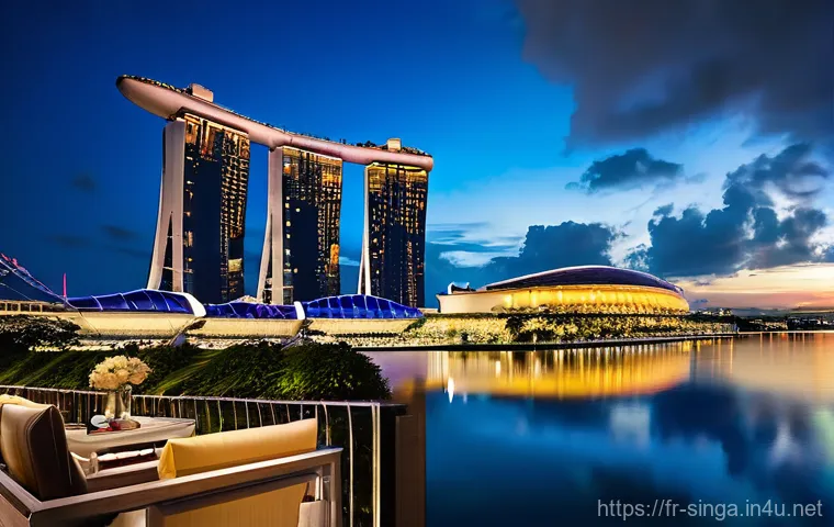 싱가포르 바와 클럽 추천 - **Prompt 1: Singapore Rooftop Sunset Soiree**
    "A stunning panoramic view of the Singapore skylin...