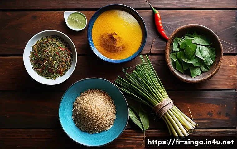 싱가포르의 퓨전 음식 트렌드 - **Prompt:** A close-up, vibrant and artistic flat lay shot of various fresh, colorful ingredients ty...