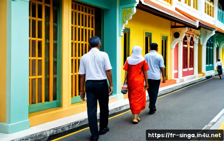 싱가포르 말레이계 문화 - Photorealistic cultural scene in Singapore’s Malay heritage district, elegant Malay family in modest...